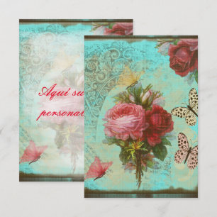 Einladung Blumen und Schmetterlinge vintage in