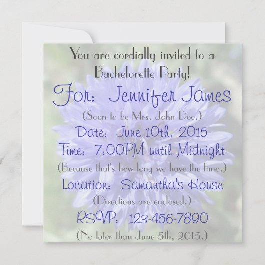 Einladung - Blumenblauer Bachelorknopf (Rückseite)