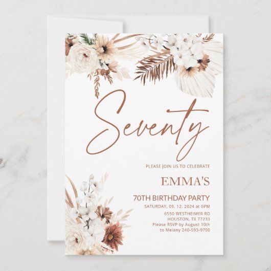 Einladung Boho Pampas zum 70. Geburtstag (Vorderseite)