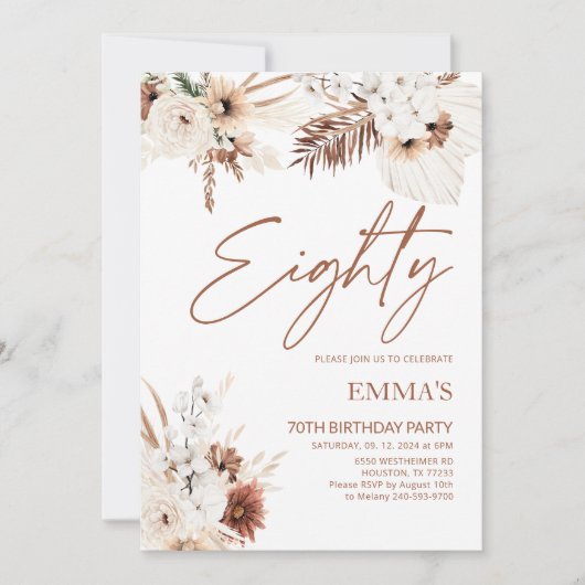 Einladung Boho Pampas zum 80. Geburtstag (Vorderseite)