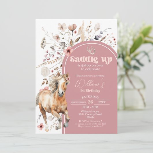 Einladung Boho Pferde Wildblume (Stehend Vorderseite)