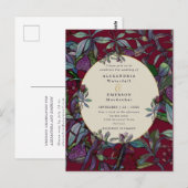 Einladung Bordeaux-Blattgold Postkarte (Vorne/Hinten)