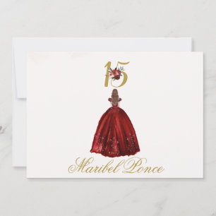 Einladung Burgund beige Quinceañera auf Spanisch