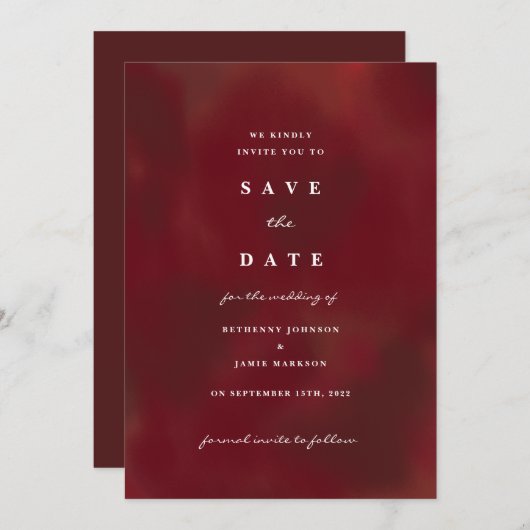 Einladung Burgund Save the Date (Vorne/Hinten)