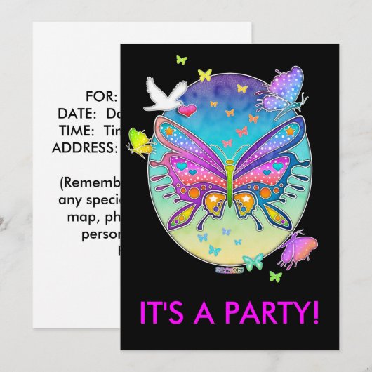 Einladung - BUTTERFLY POP ART (Vorne/Hinten)