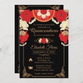 Einladung Charro Einladung, Rot, Schwarz und Gold (Vorne/Hinten)