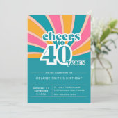 Einladung "Cheers to 40 years", retro blau 40. (Stehend Vorderseite)