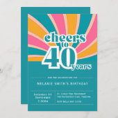 Einladung "Cheers to 40 years", retro blau 40. (Vorne/Hinten)