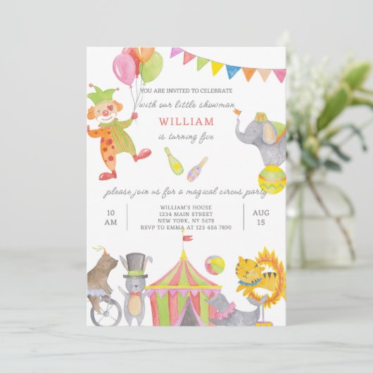 Einladung Circus Birthday (Stehend Vorderseite)