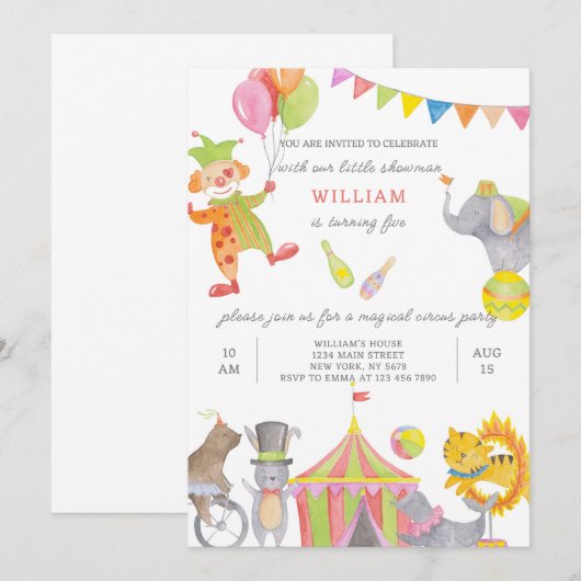 Einladung Circus Birthday (Vorne/Hinten)
