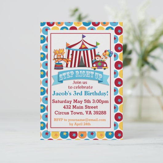 Einladung Circus Birthday (Stehend Vorderseite)