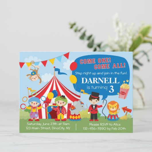 Einladung Circus Birthday (Stehend Vorderseite)