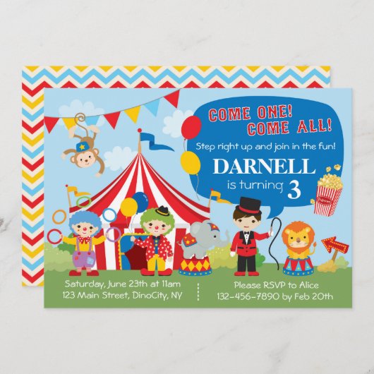 Einladung Circus Birthday (Vorne/Hinten)