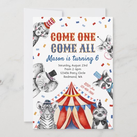 Einladung Circus Birthday | Einladung zum Karneval (Vorderseite)