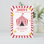 Einladung Circus Birthday | Red Carnival Zelt (Stehend Vorderseite)