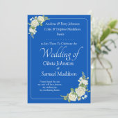 Einladung Cobalt Blue & White Roses Hochzeit (Stehend Vorderseite)