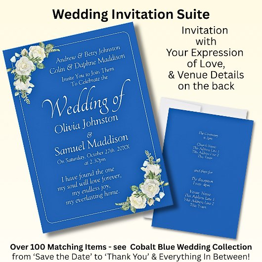 Einladung Cobalt Blue & White Roses Hochzeit