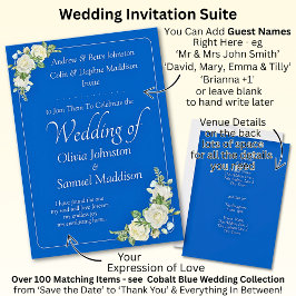 Einladung Cobalt Blue & White Roses Hochzeit