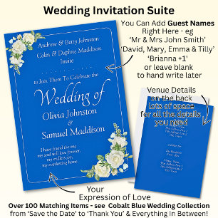 Einladung Cobalt Blue & White Roses Hochzeit