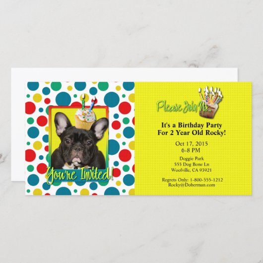 Einladung Cupcake 2 Jahre alt - Französischer Bull (Vorne/Hinten)