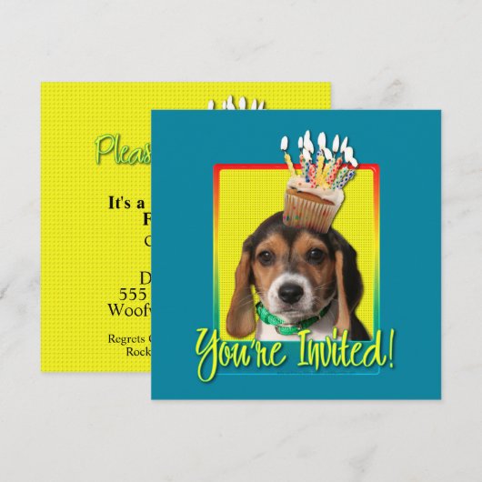 Einladung Cupcake - Beagle Welpe - Chloe (Vorne/Hinten)