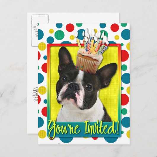 Einladung Cupcake - Boston Terrier (Vorne/Hinten)