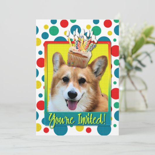 Einladung Cupcake - Corgi - Owen (Stehend Vorderseite)