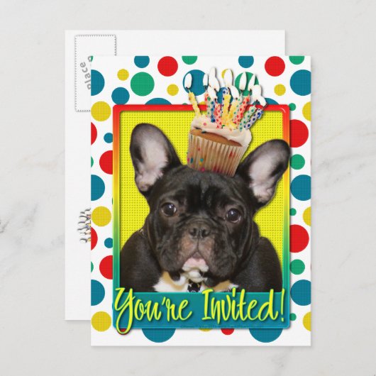 Einladung Cupcake - French Bulldog - Aquamarin (Vorne/Hinten)