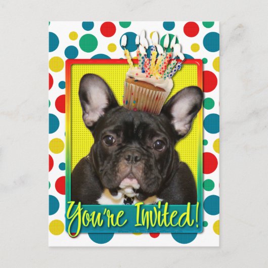 Einladung Cupcake - French Bulldog - Aquamarin (Vorderseite)