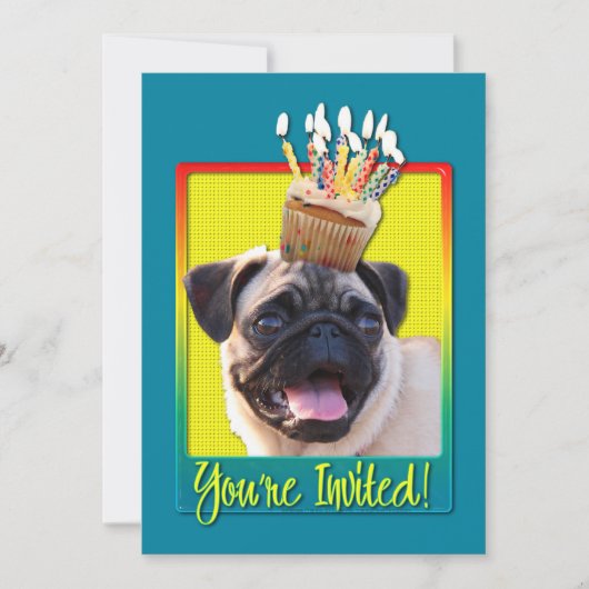 Einladung Cupcake - Mops (Vorderseite)