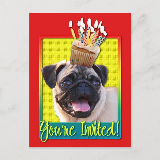 Einladung Cupcake - Mops (Vorderseite)