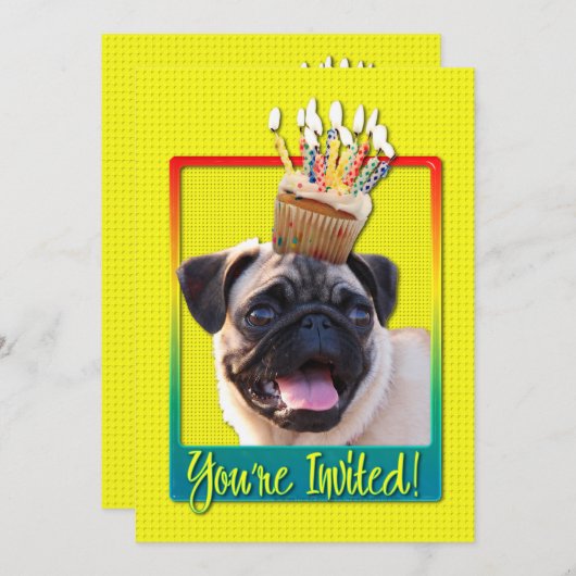 Einladung Cupcake - Mops (Vorne/Hinten)