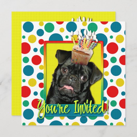 Einladung Cupcake - Mops - Ruffy (Vorne/Hinten)