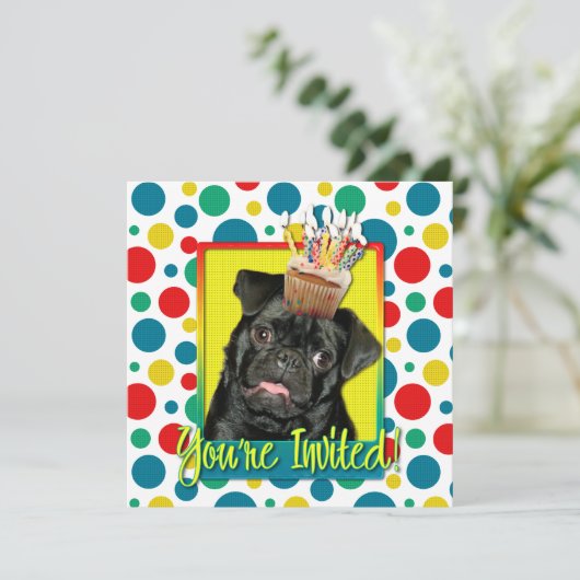 Einladung Cupcake - Mops - Ruffy (Stehend Vorderseite)