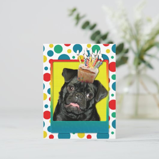 Einladung Cupcake - Mops - Ruffy Postkarte (Stehend Vorderseite)