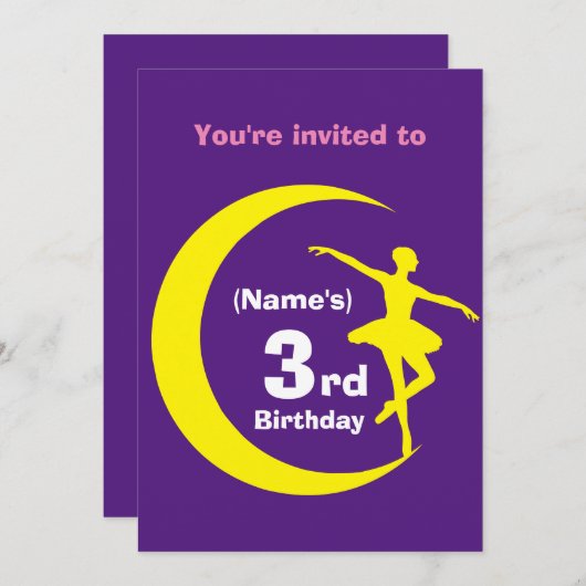 Einladung Custom Ballerina 3. Geburtstag hinzufüge (Vorne/Hinten)