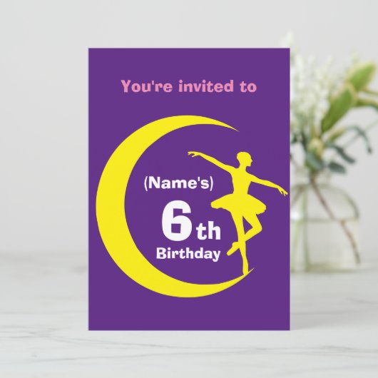 Einladung Custom Ballerina 6. Geburtstag hinzufüge (Stehend Vorderseite)