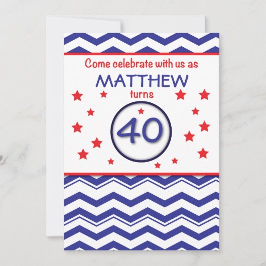Einladung Custom, Personalisiert Name 40. Geburtst (Vorderseite)