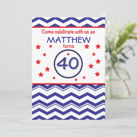 Einladung Custom, Personalisiert Name 40. Geburtst (Stehend Vorderseite)