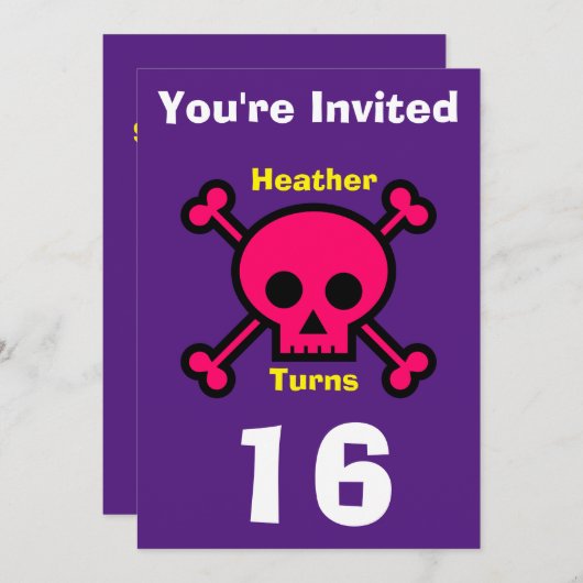 Einladung Custom Skull- Geburtstag hinzufügen Name (Vorne/Hinten)