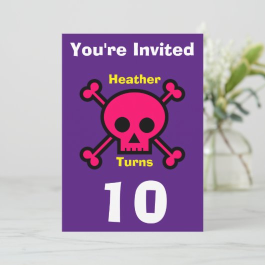 Einladung Custom Skull- Geburtstag hinzufügen Name (Stehend Vorderseite)