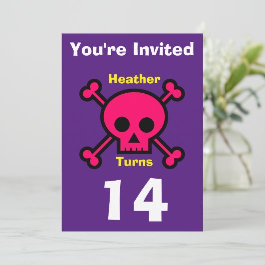Einladung Custom Skull- Geburtstag hinzufügen Name (Stehend Vorderseite)