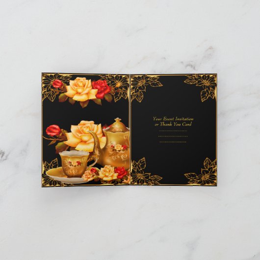 Einladung Dankeschön Card Elegante Black Gold Rose (Innenseite)