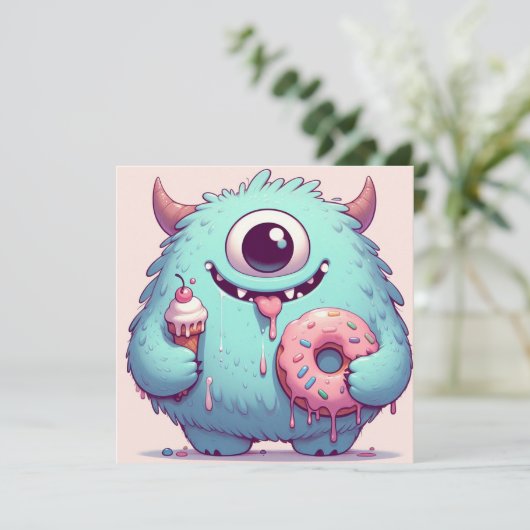 Einladung "Das gierige Monster" (Stehend Vorderseite)