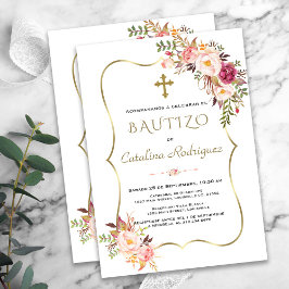 Einladung De Bautizo Con Flores Gold Girl Taufe