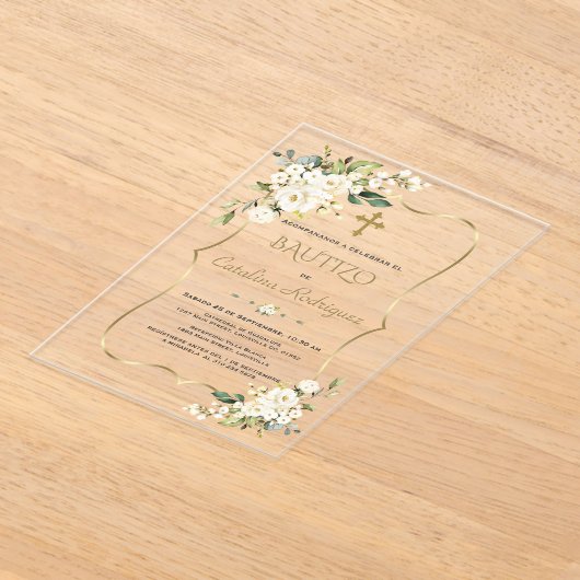 Einladung De Bautizo Con Flores Gold Taufe (Ablage )