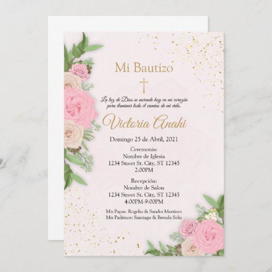 Einladung de niña para event to religioso (Vorne/Hinten)