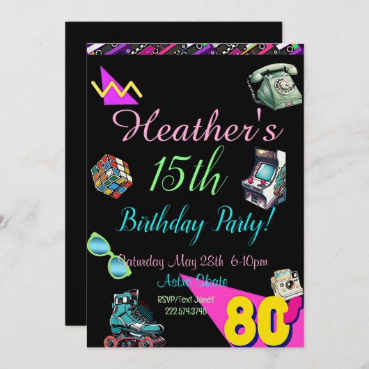 Einladung der 80er Jahre, zurück in die 80er Jahre (Vorne/Hinten)