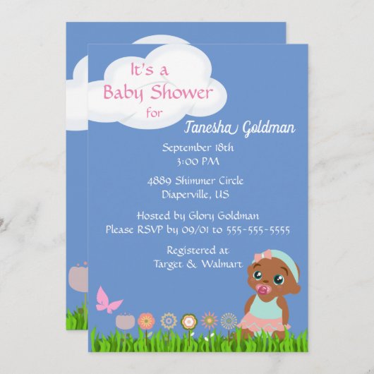 Einladung der Afroamerikanerin-Mädchendusche (Vorne/Hinten)