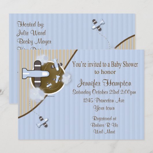 Einladung der Airplane Babydusche (Vorne/Hinten)